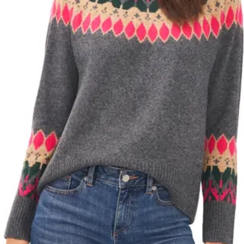 Vince Camuto Gray Sweater with Pink and Gold Accents